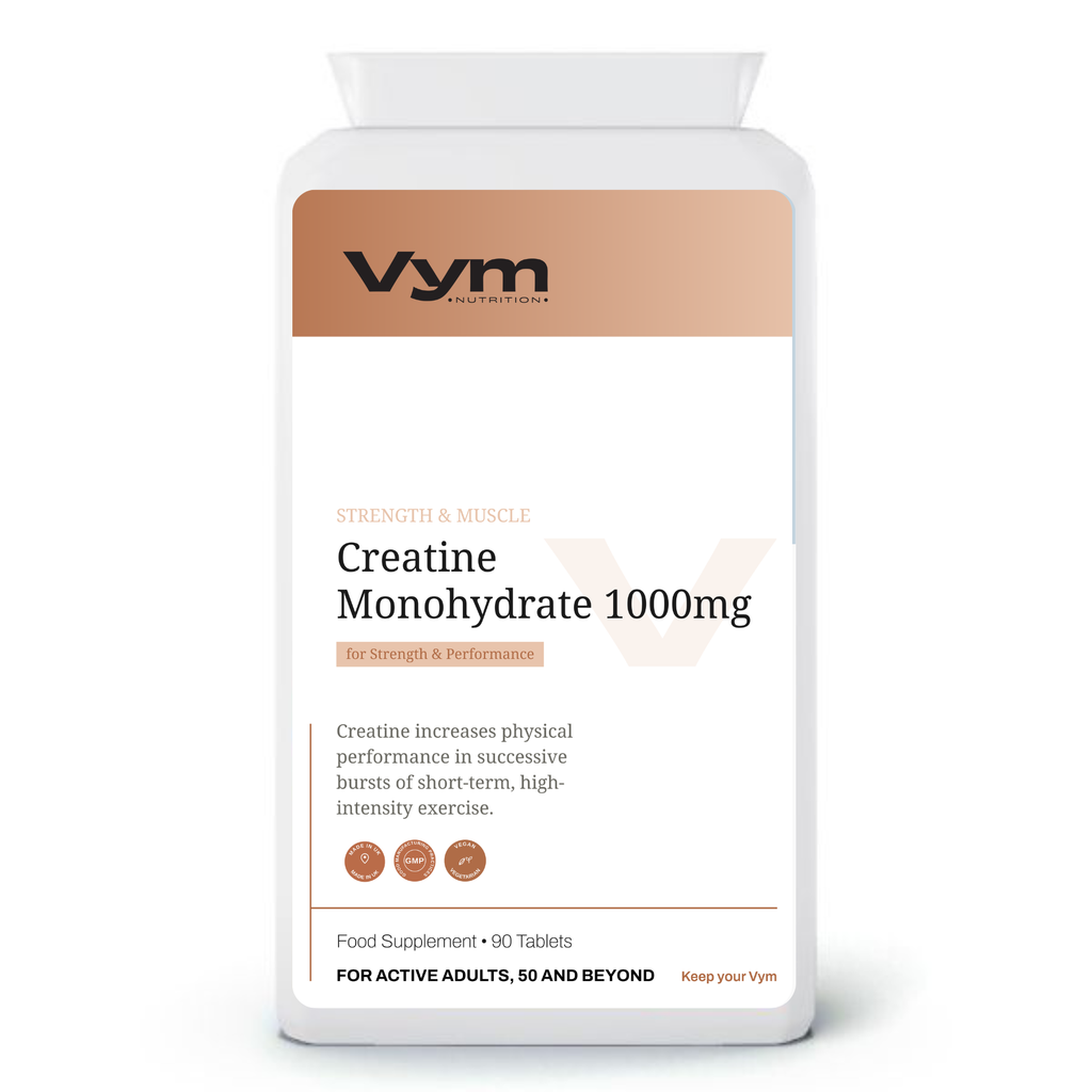 Vym Creatine Monohydrate 1000mg tablets, 90-count, for strength training past 50