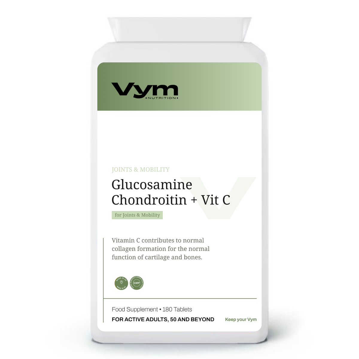 Vym Glucosamine Chondroitin plus Vitamin C tablets, 180-count, for joint support