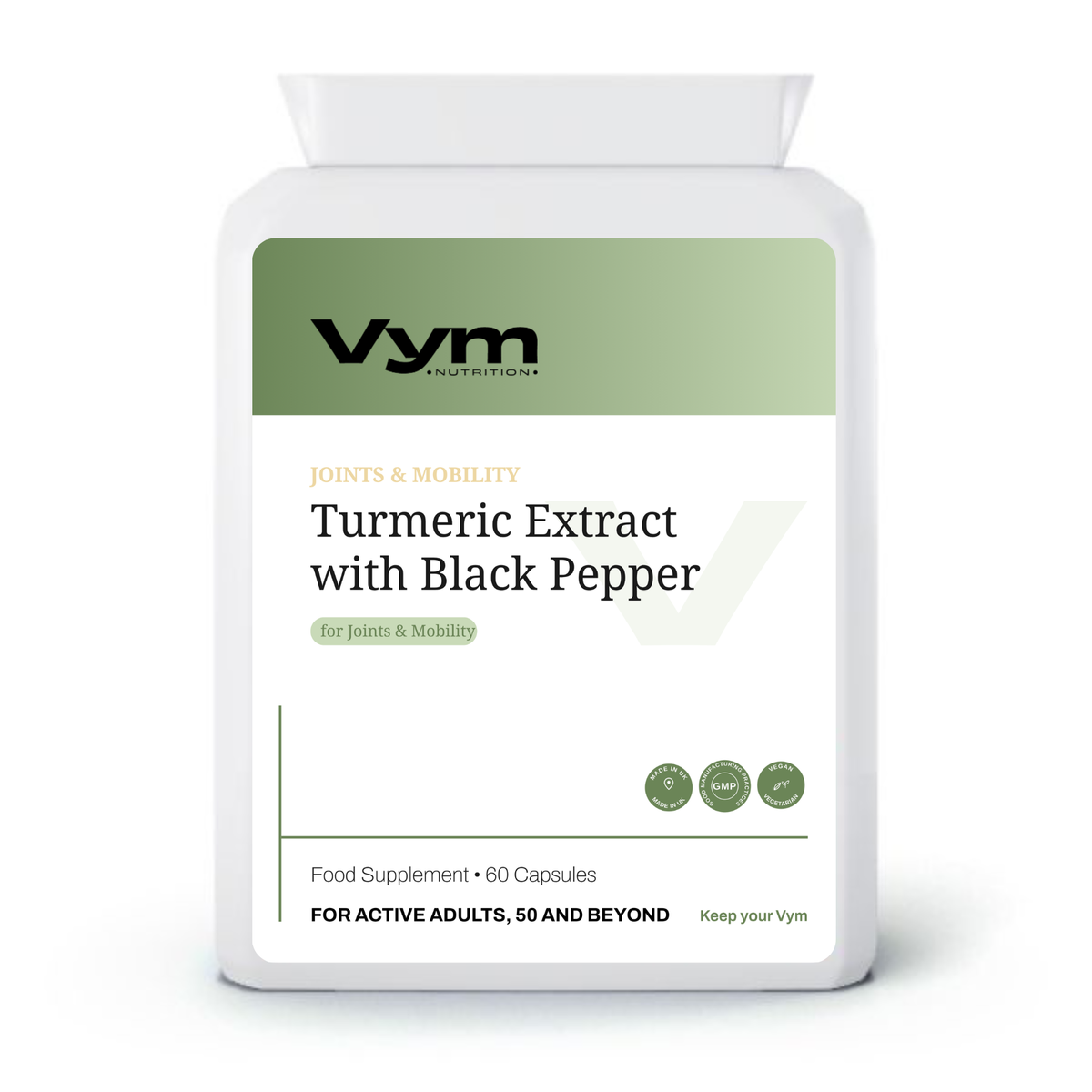 Vym Turmeric 500mg Extract with Black Pepper capsules, 60-count