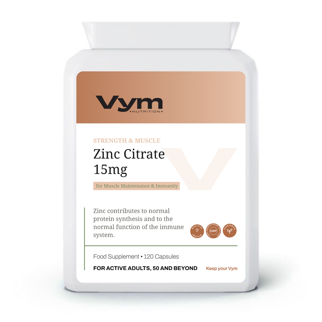 Vym Zinc Citrate 15mg capsules, 120-count, for muscle and immune support