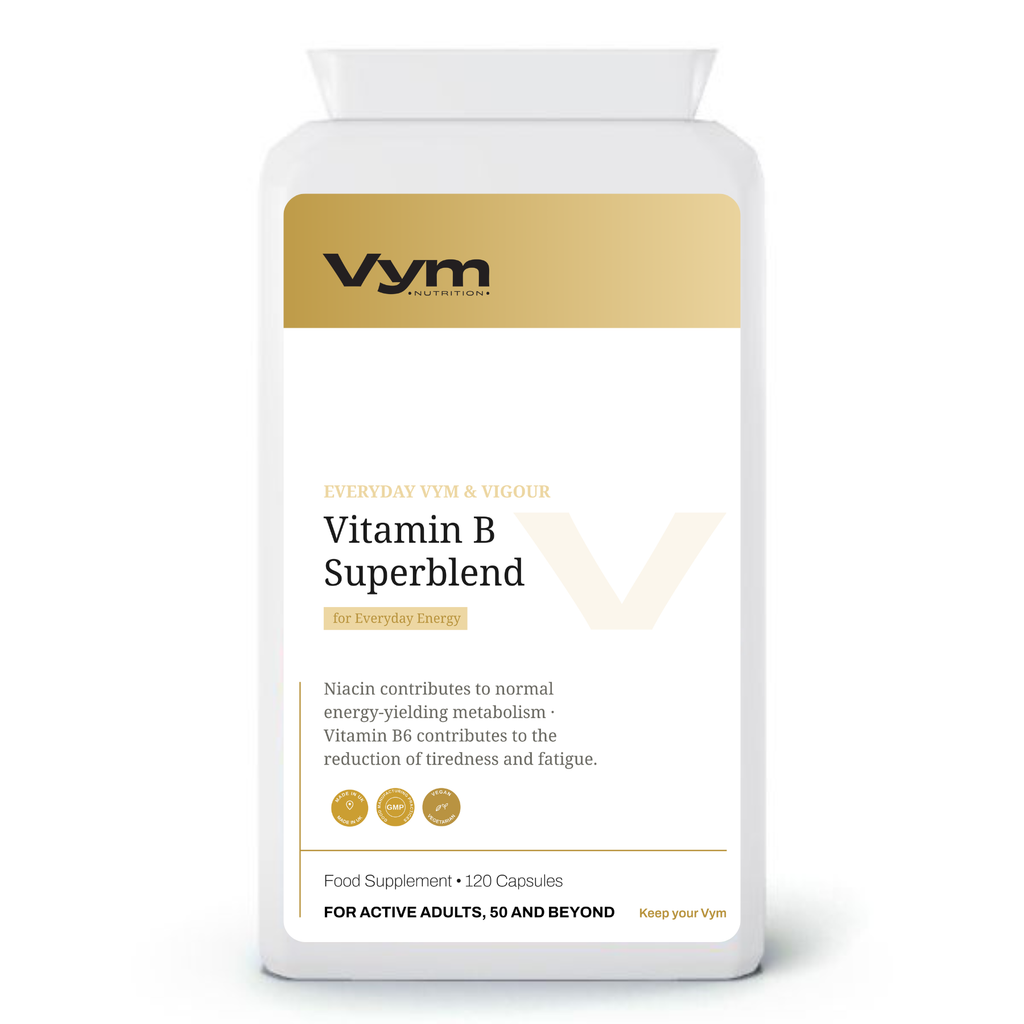 Vym Vitamin B Superblend capsules, 120-count, for energy and fatigue